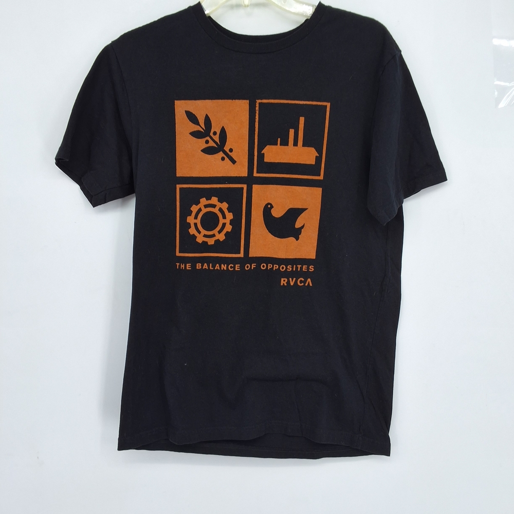 RVCA Medium Black and Orange Short Sleeve Tee with Graphic Design